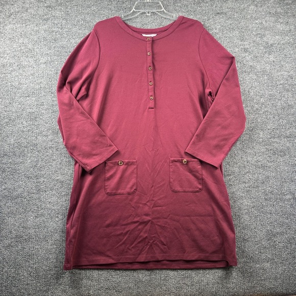 Tommy Bahama Dresses & Skirts - Tommy Bahama Womens XL Henley Dress Burgundy Cotton Blend Long Sleeve Pockets